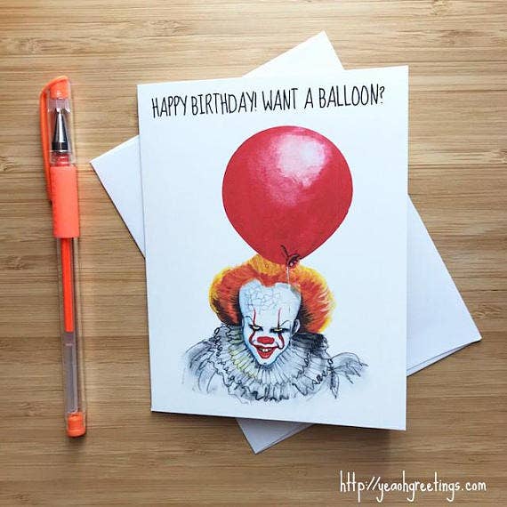 Creepy IT Pennywise Birthday Card, Horror Movie Gift